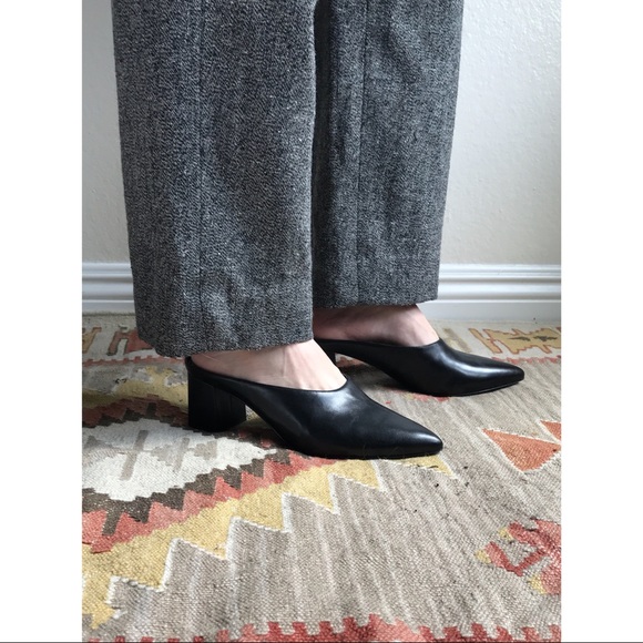 pointed toe block heel mules